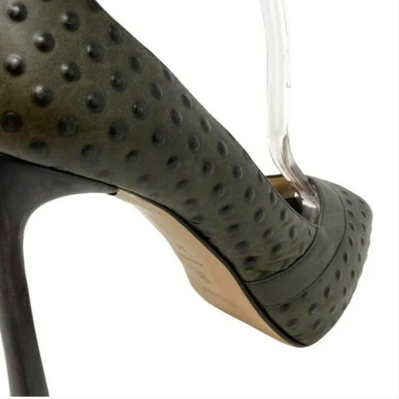 Escada Ostrich Embossed Sage Leather Peep Toe Pumps Size 11 - Picture 5 of 11